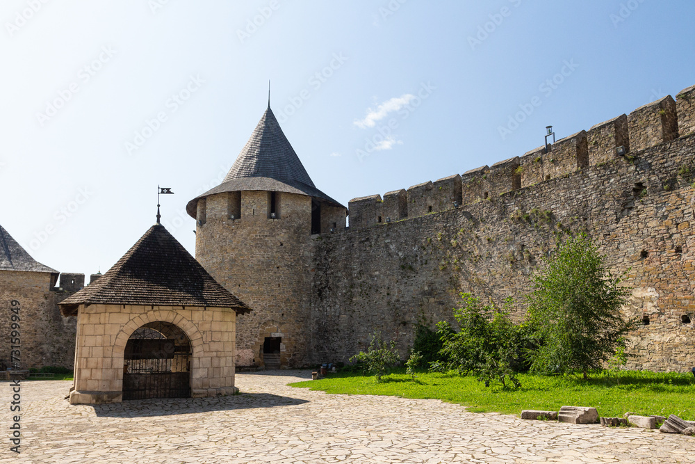 The courtyard of the historical Khotyn Fortress. Ukraine