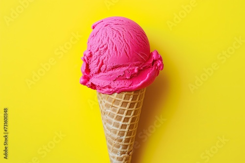 bold highlighter pink ice cream in a cone on a highlighter neon yellow background