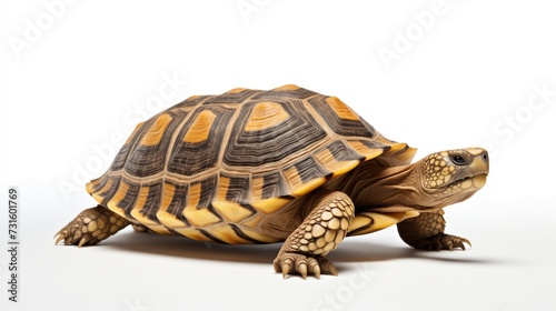 A captivating image featuring a turtle, gracefully isolated against a clean white background 