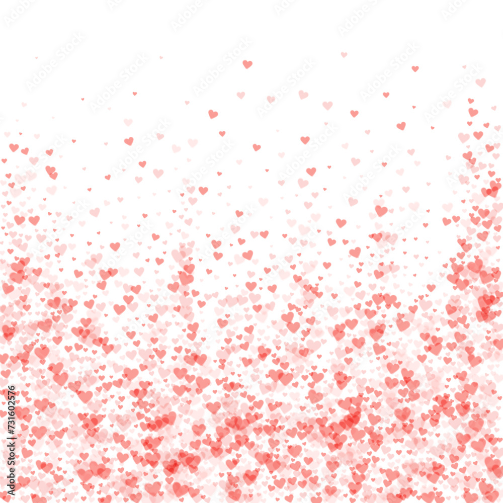 Fototapeta premium Red hearts scattered on white background.