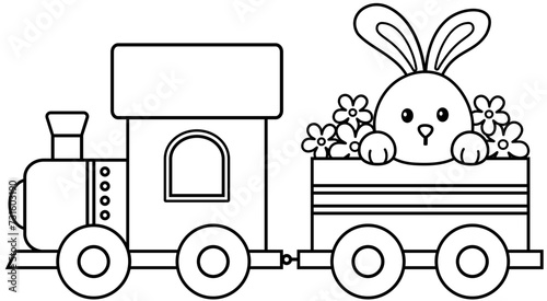  Easter train carrying cute bunny outline vector.