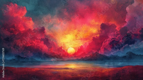 Sunset Over Body of Water Painting