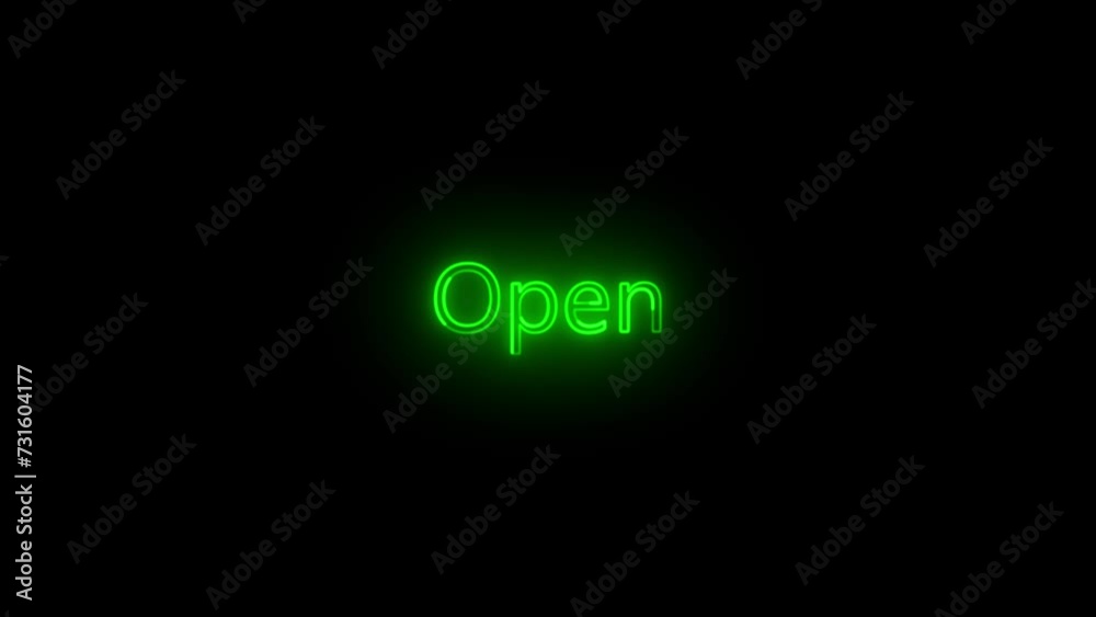 Open text animation. Neon and blue electric effect on letters. Video clip for online shop, blog, web, cafe, hotel. Open neon sign. Open text animation. Neon and blue electric effect on letters. Video clip for online shop, blog, web, cafe, hotel. Open neon sign.