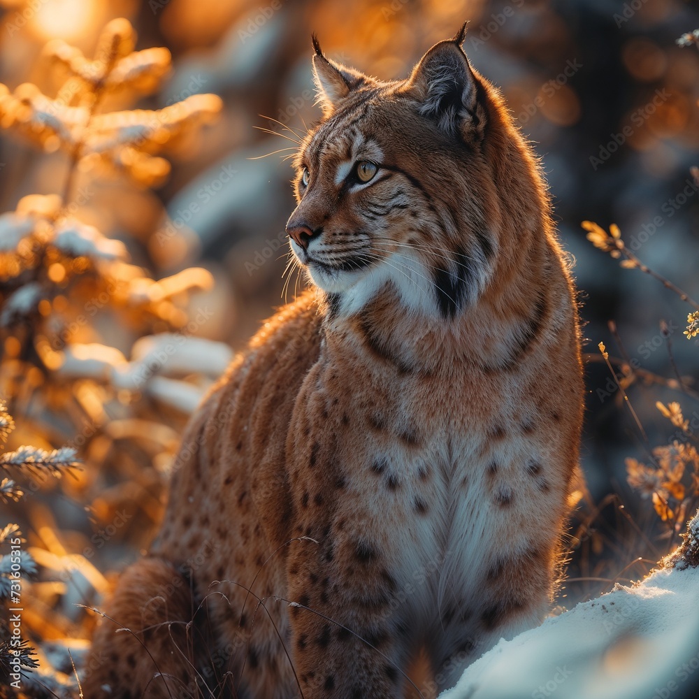 Obraz premium Golden Glimmer: Eurasian Lynx in the Winter Light