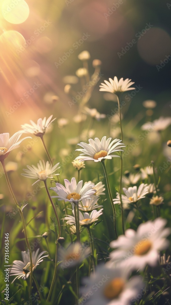 A Field Filled With White Daisies in Sunlight