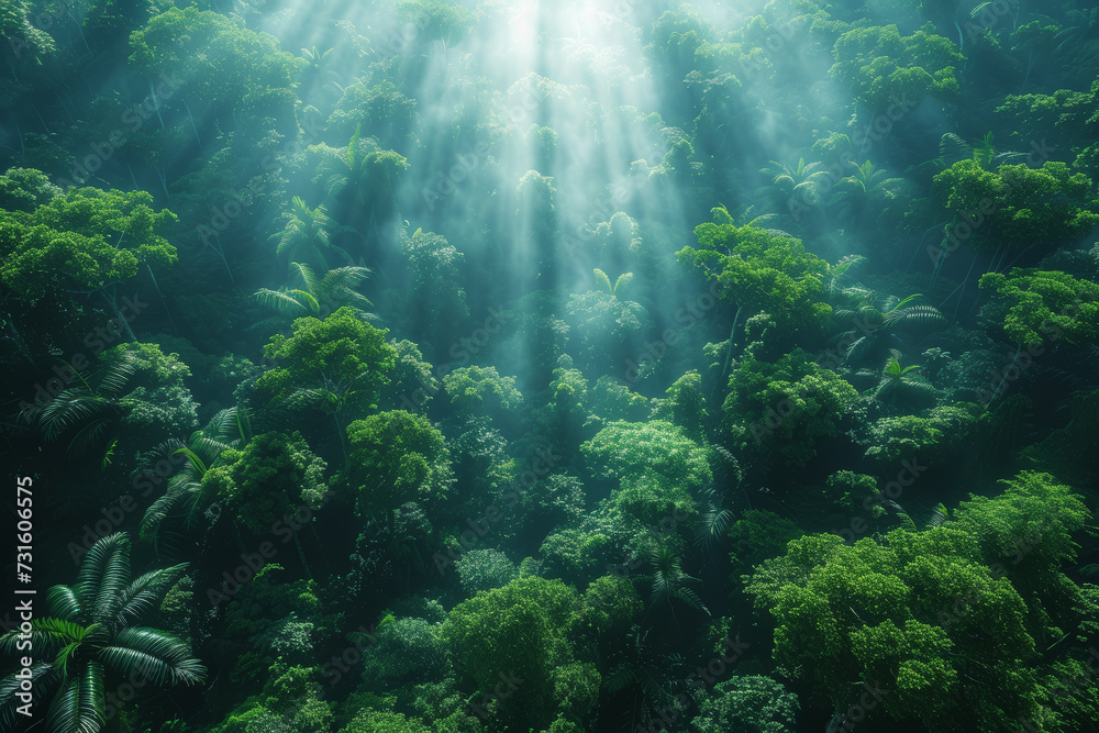 Fototapeta premium Monkeys swinging from tree to tree in a dense jungle, depicting the freedom and agility of primates in their natural environment. Concept of jungle exploration. Generative Ai.