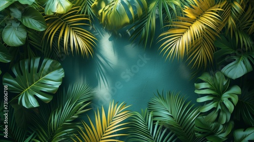 Tropical Background With Green and Yellow Palm Leaves © cac_tus