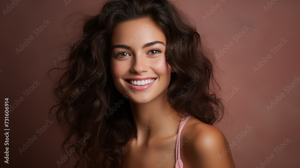 closeup portrait of young happy woman looking in camera