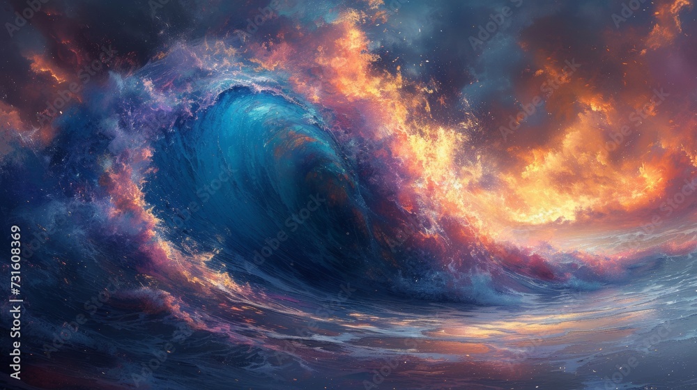A Painting of a Majestic Ocean Wave - obrazy, fototapety, plakaty 