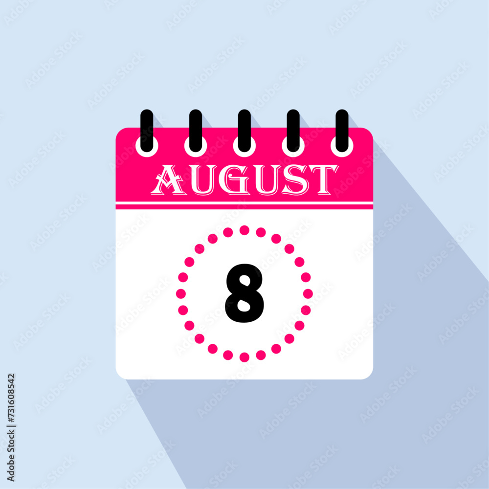 Icon calendar day - 8 August. 8th days of the month, vector illustration. Icon calendar day - 8 August. 8th days of the month, vector illustration.