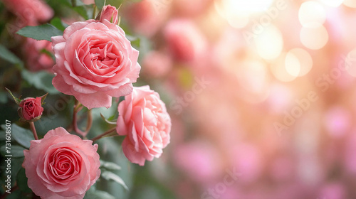 Pink rose on a blurred background with copy space.  AI Generative