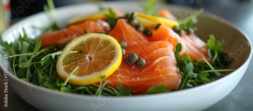 Smoked salmon with dill, close-up.