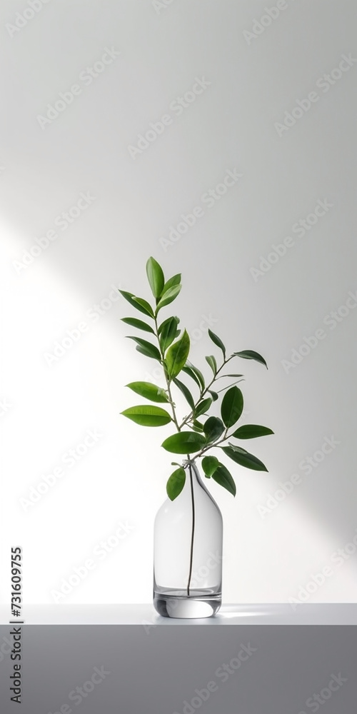 Isolated plant branch with green leaves in white background Isolated plant branch with green leaves in white background