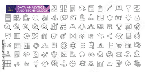 Data Analytics and technology icon set line icon pack symbol collection © Rubbble