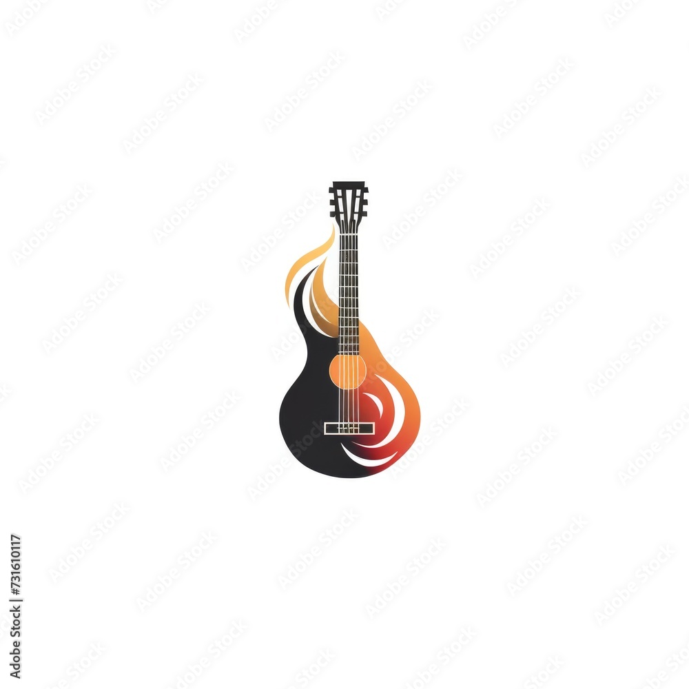 Obraz premium Simple graphic logo of color styled guitar on white background.