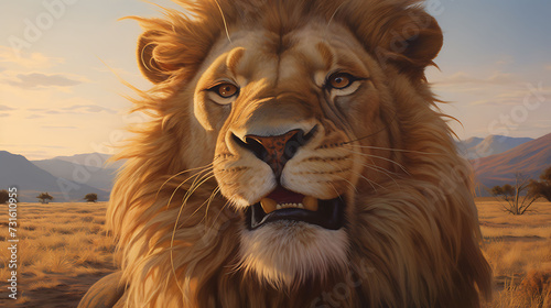 Close-up selfie portrait of a merry lion