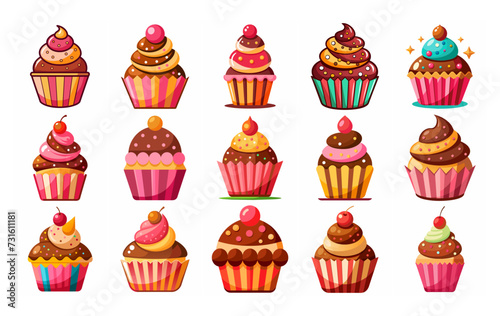 set of chocolate cup cake vector