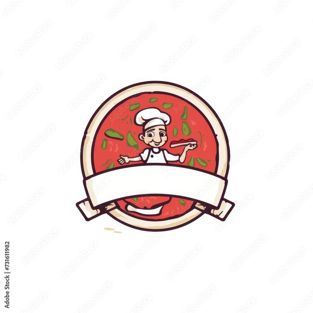 Emblem of man with pizza on white background. Logo. Free space for the name Emblem of man with pizza on white background. Logo. Free space for the name