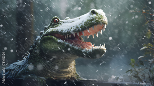 Happy Crocodile rejoicing in the first snow © Dennis