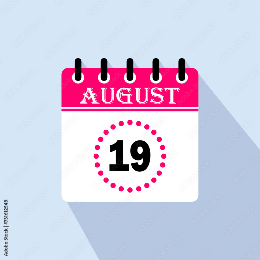 Icon calendar day - 19 August. 19th days of the month, vector illustration. Icon calendar day - 19 August. 19th days of the month, vector illustration.