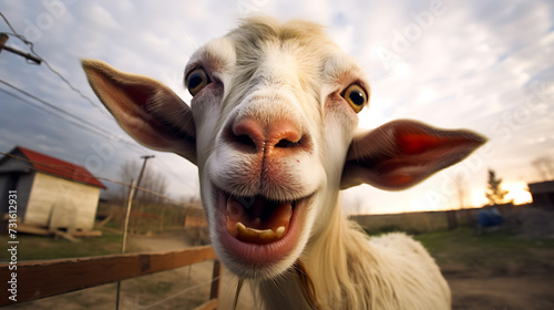 Close-up selfie portrait of a witty goat photo