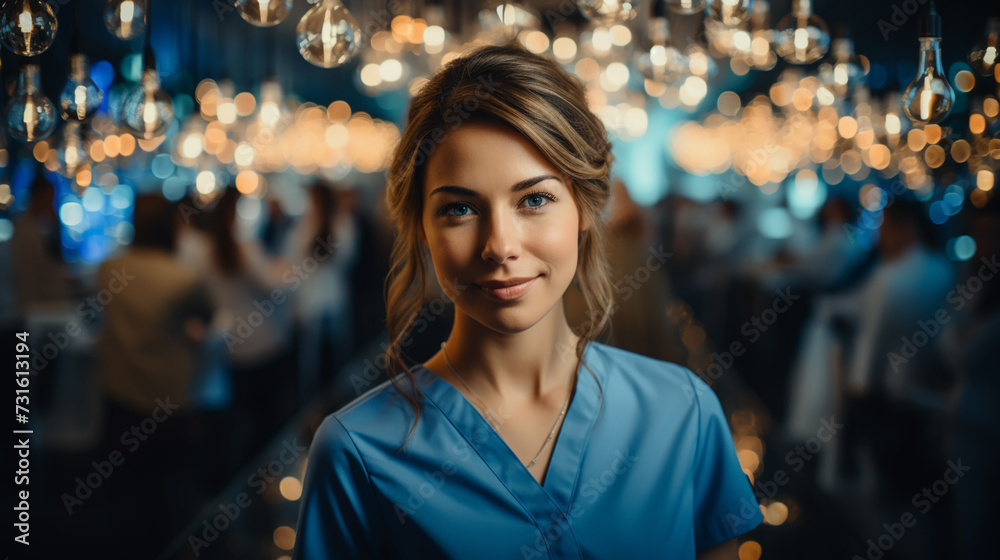 Obraz premium Group of medical staff , nurses in a hospital, in laboratory.