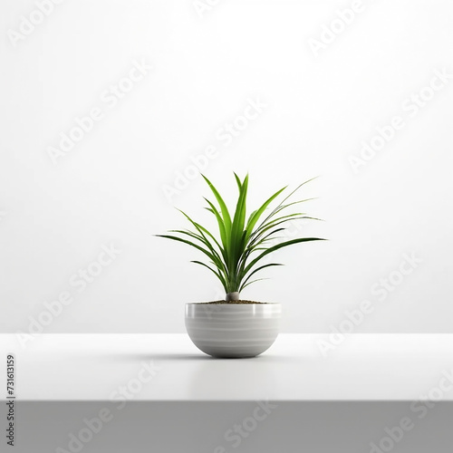 Small decorative interior greenery indoor plant on a white ceramic pot in white background 