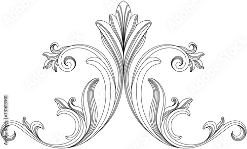 Hand drawn baroque decorative element filigree calligraphy for design.