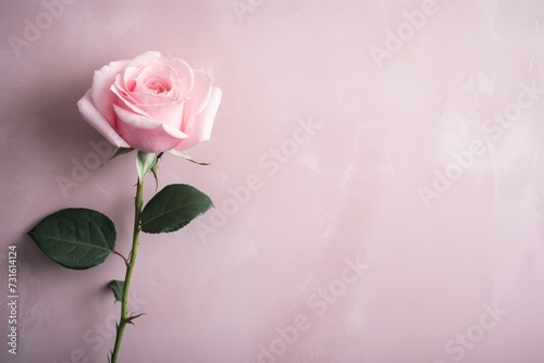 Pink languish rose flower shading shadow on the wall. Lonely and sadness feeling. Copy space, Valentine's day, Mother's day, Women's Day and love concept photo