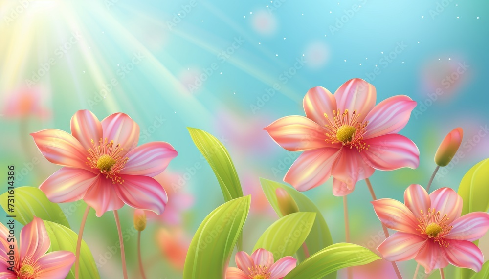 Fototapeta premium Gradient spring floral background. with empty space in the middle