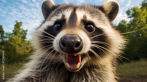 Close-up selfie portrait of a raccoon. © Dennis