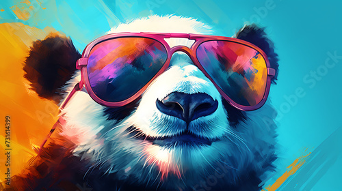 selfie portrait of an amusing panda wearing sunglasses photo