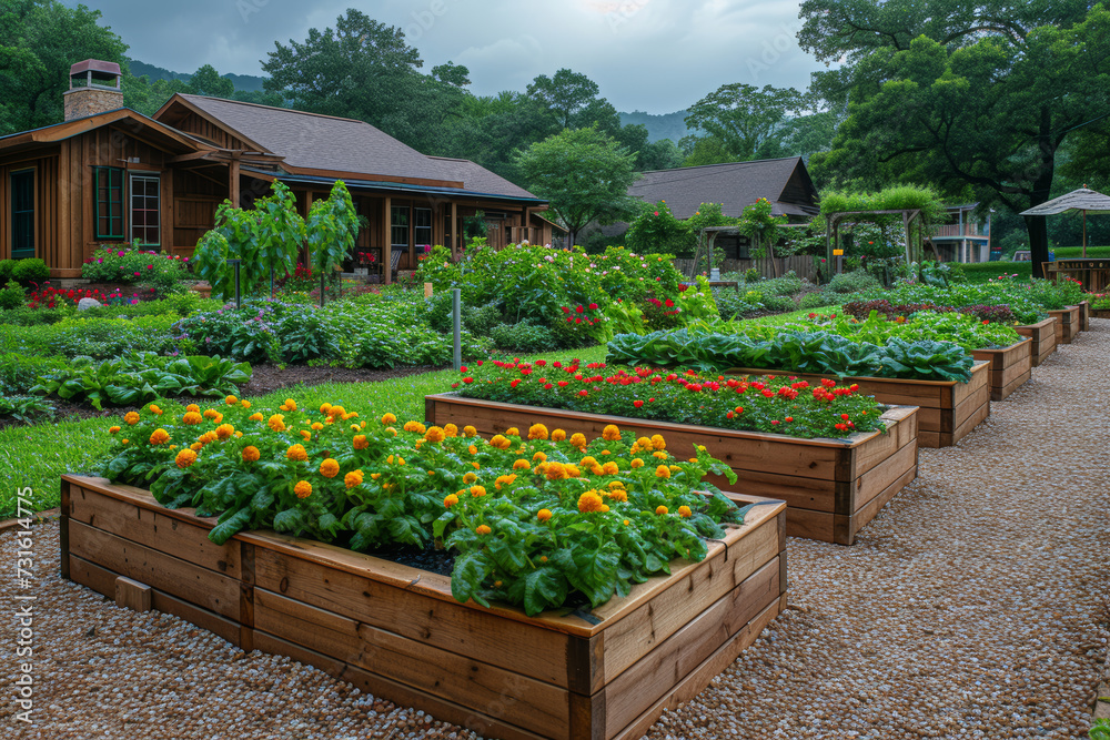 A photograph showcasing a community garden cultivated by activists, symbolizing grassroots efforts toward sustainable and equitable living. Concept of urban agriculture as activism. Generative Ai. A photograph showcasing a community garden cultivated by activists, symbolizing grassroots efforts toward sustainable and equitable living. Concept of urban agriculture as activism. Generative Ai.