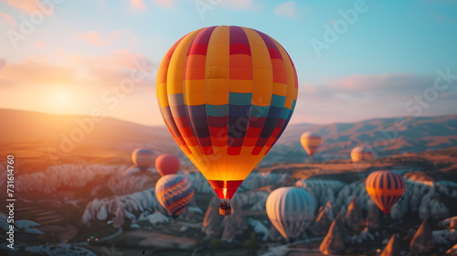 A colorful hot air balloon festival, with a clear sky as the background, during a festive morning