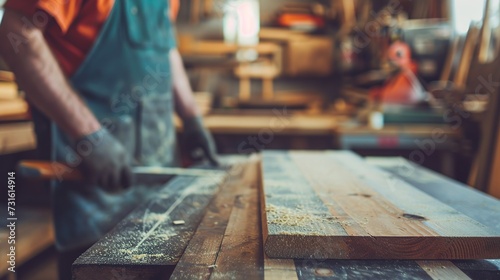 A craftsman working with wood, capturing the essence of traditional woodworking and skilled handcraft, perfect for themes of craftsmanship and artisan work.