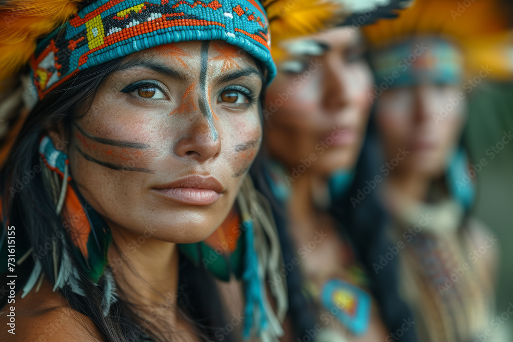 A powerful visual of indigenous rights activists participating in a traditional ceremony during a protest, emphasizing cultural preservation as activism. Concept of cultural activism. Generative Ai.