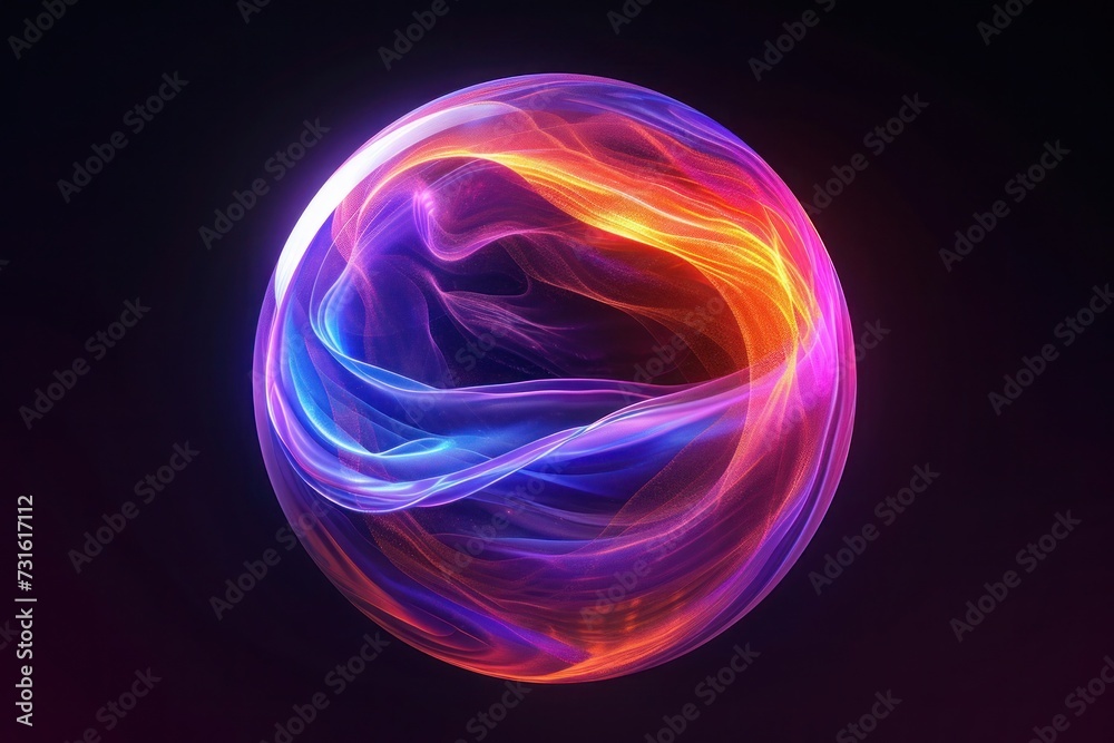 Liquid-electricity power inside of sphere, visual voice assistant design, 3D rendering Liquid-electricity power inside of sphere, visual voice assistant design, 3D rendering