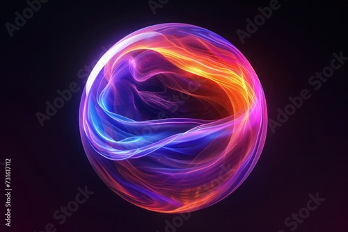 Liquid-electricity power inside of sphere, visual voice assistant design, 3D rendering