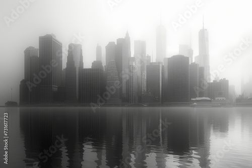 A city skyline captured in varying shades of gray  emphasizing the urban architecture and creating a mood of metropolitan sophistication. Concept of monochromatic cityscapes. Generative Ai.