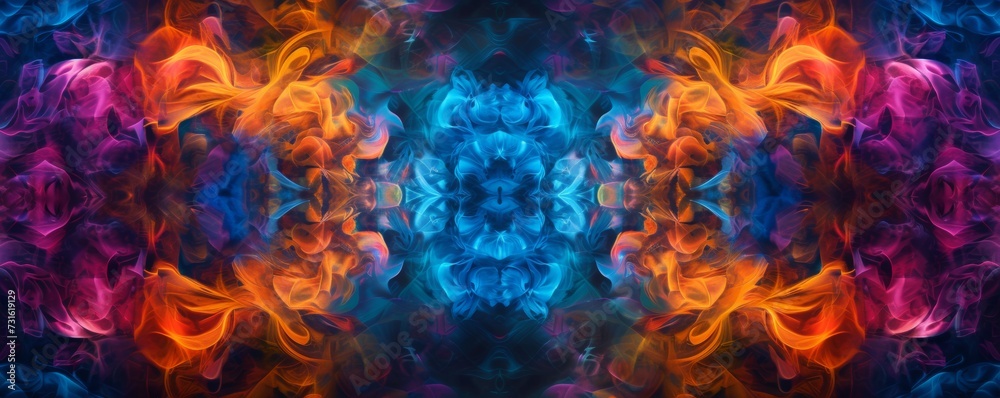 Symmetrical Blaze of Colorful Flames