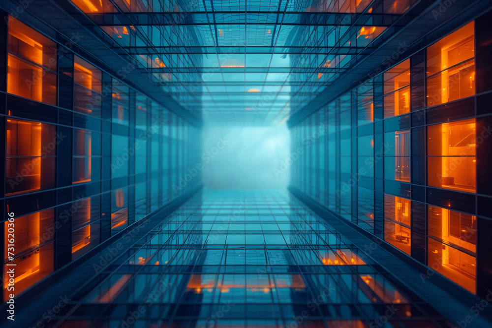 A photograph featuring an architectural marvel of intersecting lines and symmetrical structures, creating a visually striking representation of urban geometry. Generative Ai. A photograph featuring an architectural marvel of intersecting lines and symmetrical structures, creating a visually striking representation of urban geometry. Generative Ai.