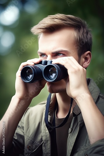 shot of a handsome young man looking through his binoculars