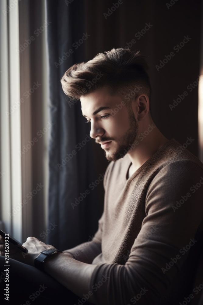 shot of a young man using his digital tablet in the morning at home