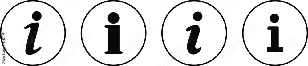Info icons set. Information black circle vector flat or line collection isolated on transparent background. Info button in different style. Info symbol editable stock for mobile apps and websites. Info icons set. Information black circle vector flat or line collection isolated on transparent background. Info button in different style. Info symbol editable stock for mobile apps and websites.