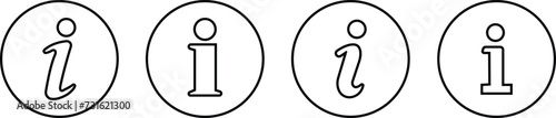 Info icons set. Information black circle vector flat or line collection isolated on transparent background. Info button in different style. Info symbol editable stock for mobile apps and websites.