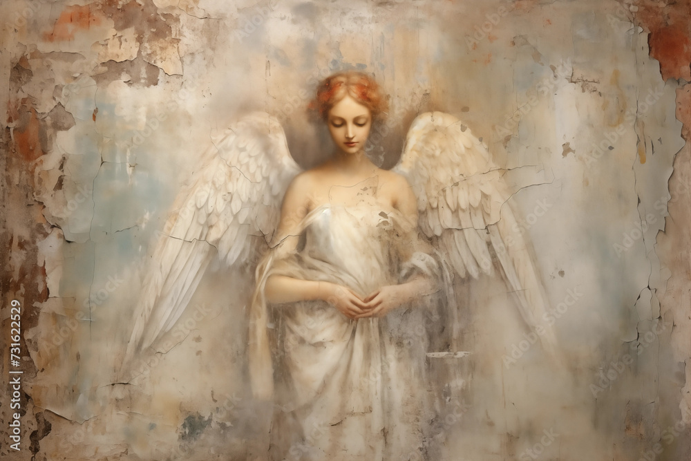 Naklejka premium Old wall with retro fresco painting