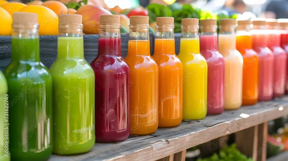 Assorted Fresh Fruit Juices on Display Assorted Fresh Fruit Juices on Display