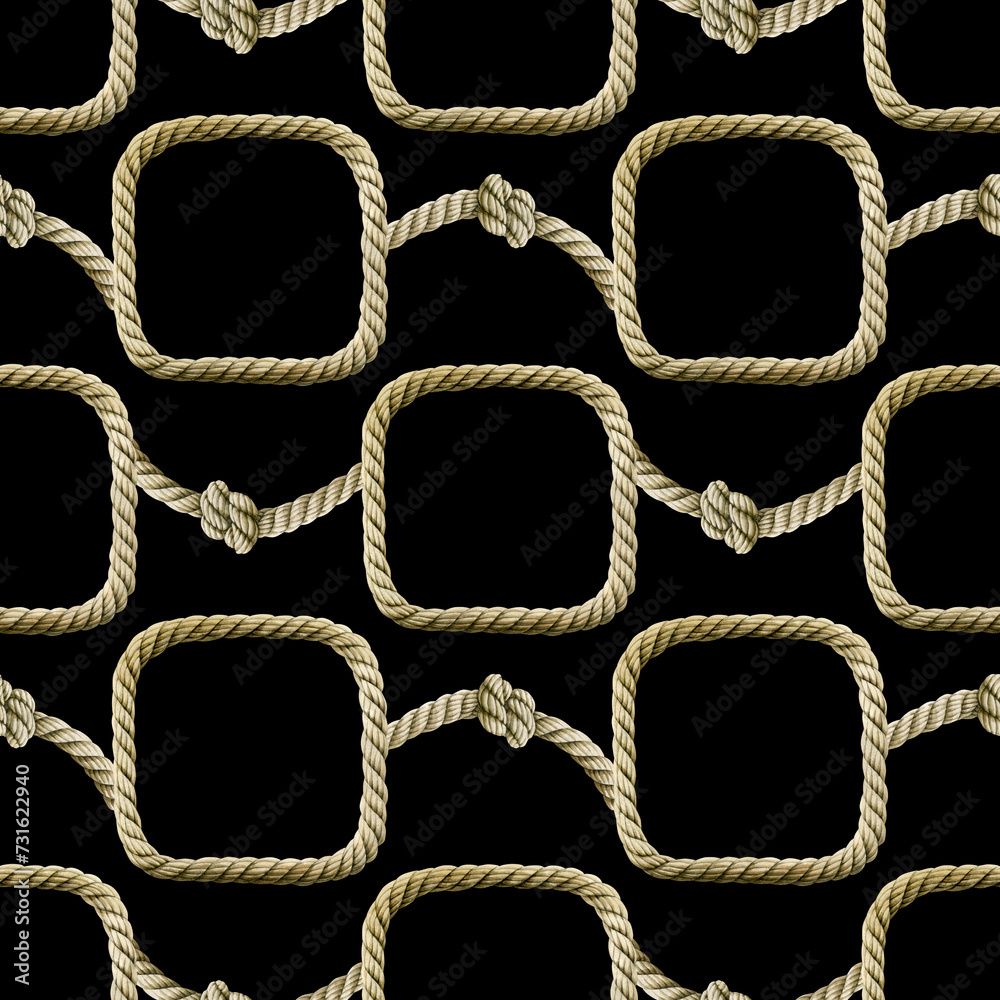 Seamless pattern watercolor Rope with knot square border. Ropes ...