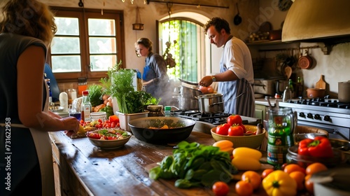 Couple Cooking Together in a Rustic Home Kitchen