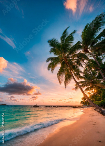 beautiful beach and palm trees. Selective focus.